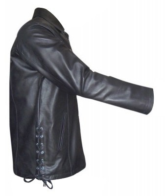 Men's Leather Black Shirt with Lace-Up Tie front and side
