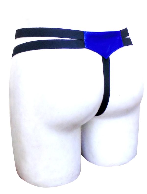 Blue Leather Elastic String Thong (custom Made To order)