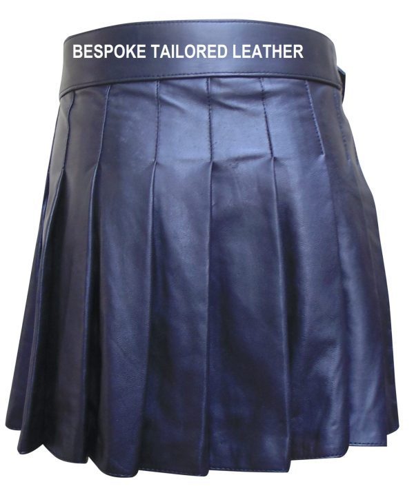 Men's Black Leather Kilt with Buckle - 16 Inches length (custom made to order)