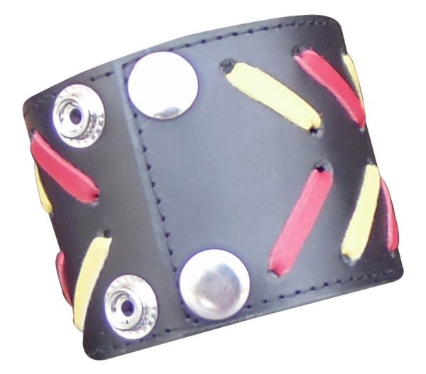 Leather Wristband With Two Colour Stripe Custom Made To Order