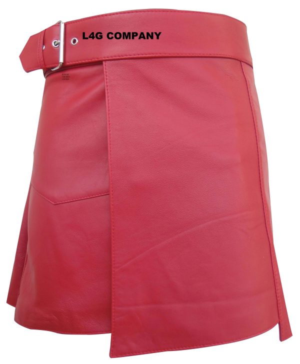 Red Men's Leather Kilt with Buckle - 16 Inches length (custom made to order)