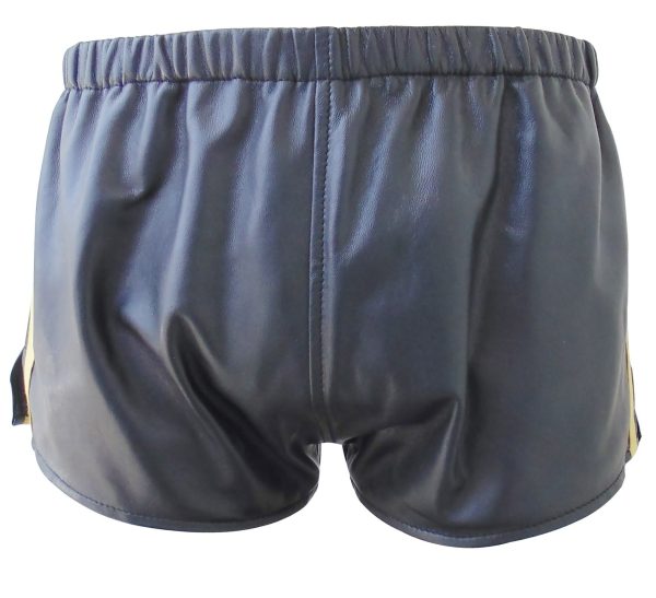 Black Leather Shorts With Red Colour Stripes (Custom Made To Order)