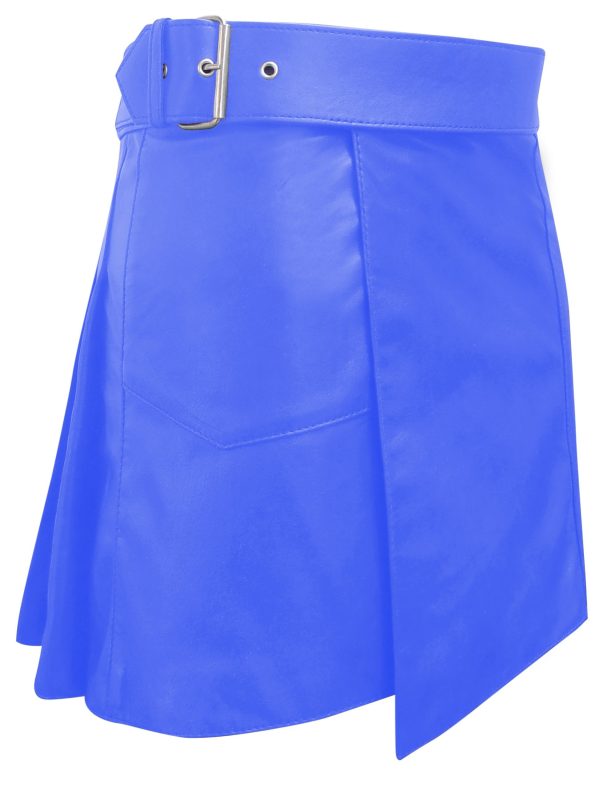 Blue - Short Leather Kilt with Buckle - 16 Inches length (custom made to order)