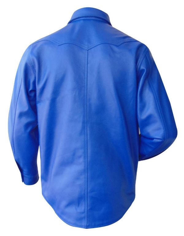Blue Leather Long Sleeve Shirt With Pockets (Custom Made To Order)