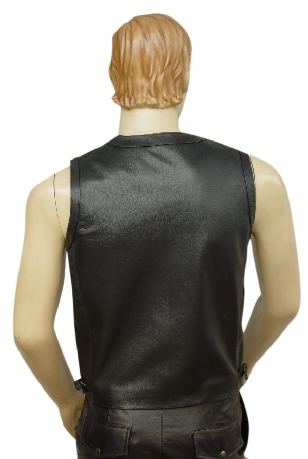 Sleeveless Leather Vest Coat in Black