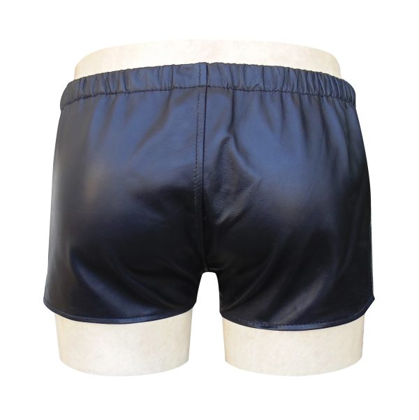 Black Leather Shorts With Black Stripes (Custom Made To Order)
