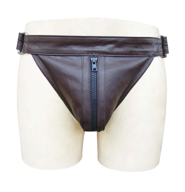 Brown Leather jockstrap With Front zipper (Custom Made To Order)