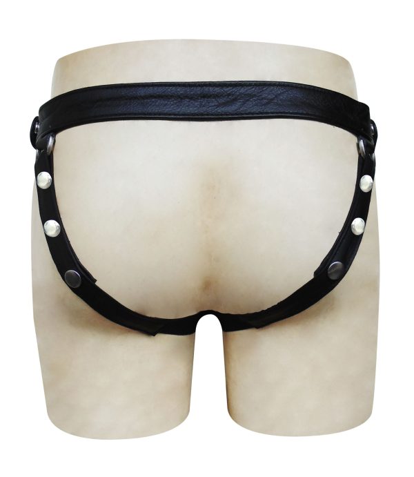 Black Leather jockstrap with Lace-up on Front of Pouch with Colour Stripe (Custom Made to Order)