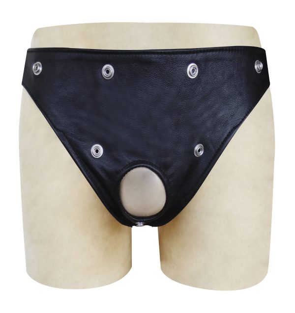 Black Leather jockstrap with Lace-up on Front of Pouch with Colour Stripe (Custom Made to Order)