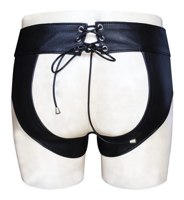 Black Leather Lace up Brief Back Lacing with Color Stripes on Front (Custom Made To Order)