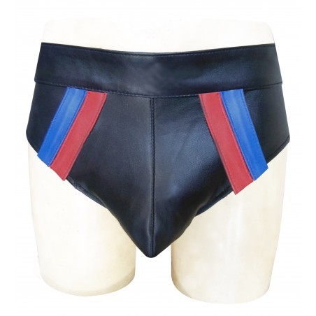 Black Leather Lace up Brief Back Lacing with Color Stripes on Front (Custom Made To Order)