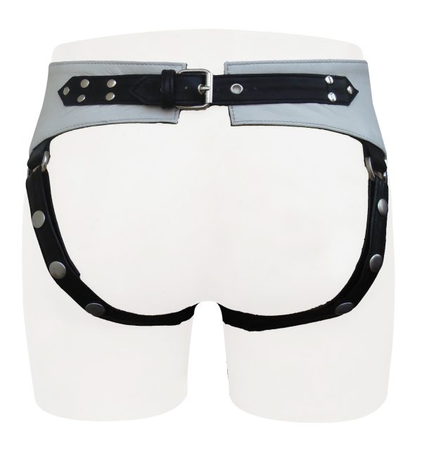 Leather Jockstrap With White Color Stripes in the middle with Zip (Custom Made to Order)